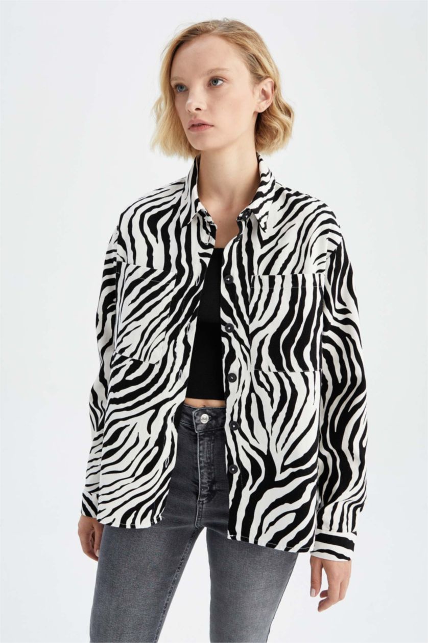 WOMAN Black Oversize Fit Gabardine Long Sleeve Shirt