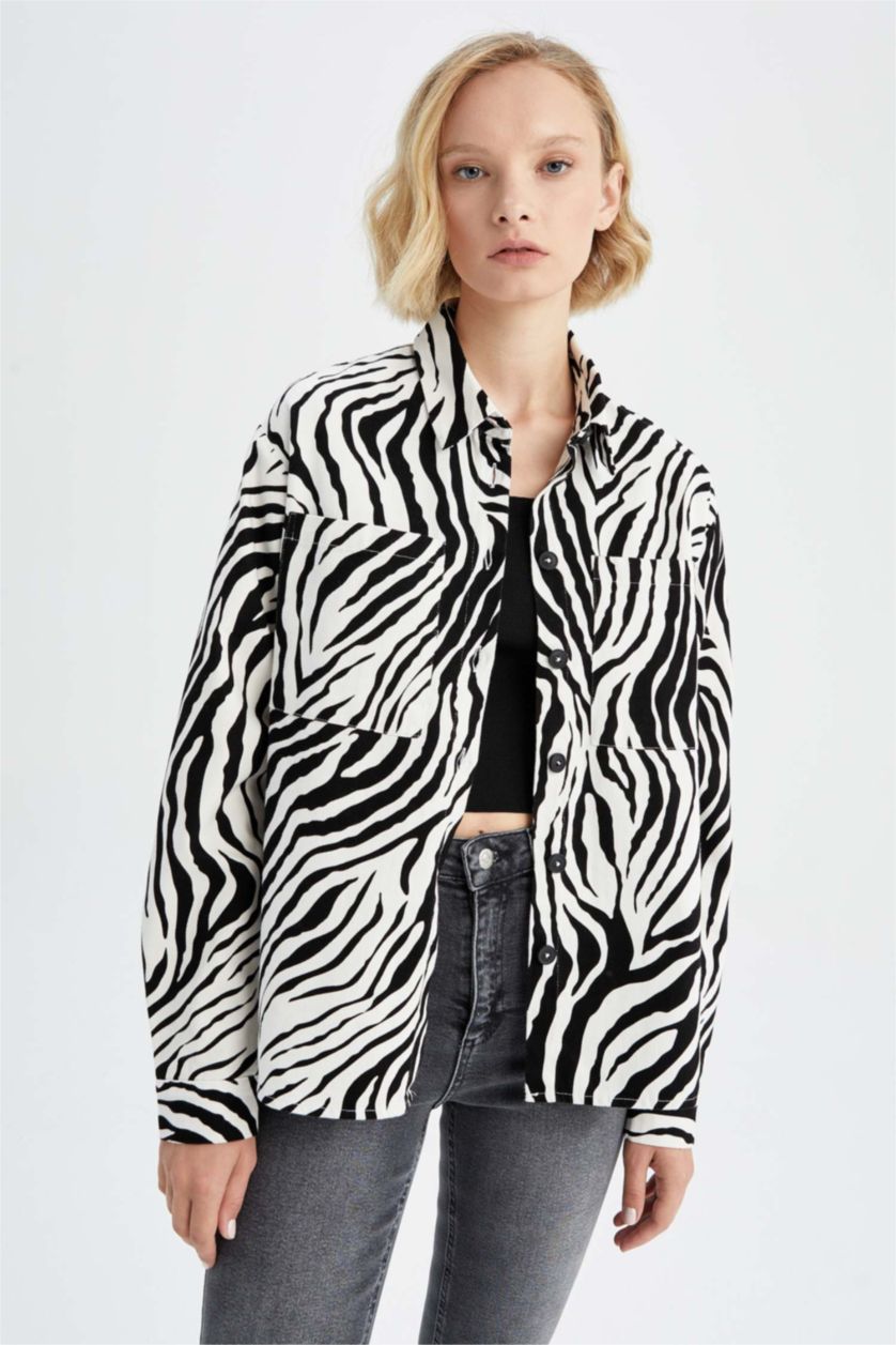 WOMAN Black Oversize Fit Gabardine Long Sleeve Shirt