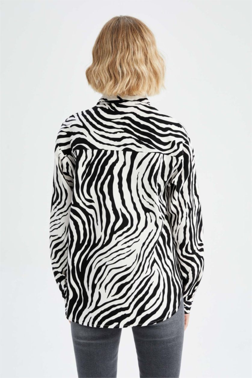 WOMAN Black Oversize Fit Gabardine Long Sleeve Shirt