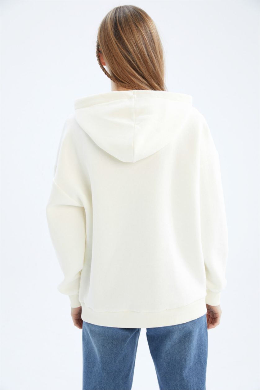 Kadın Bej Coool PowerPuff Girls Oversize Fit Kapüşonlu Sweatshirt