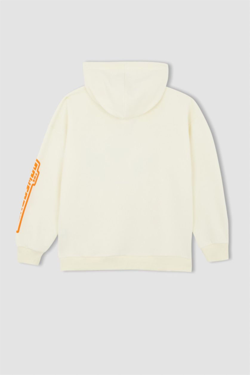 Kadın Bej Coool PowerPuff Girls Oversize Fit Kapüşonlu Sweatshirt