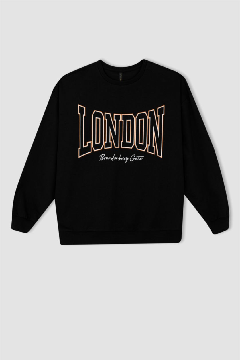 Woman Black Oversize Fit Thin Sweatshirt Fabric Sweatshirt