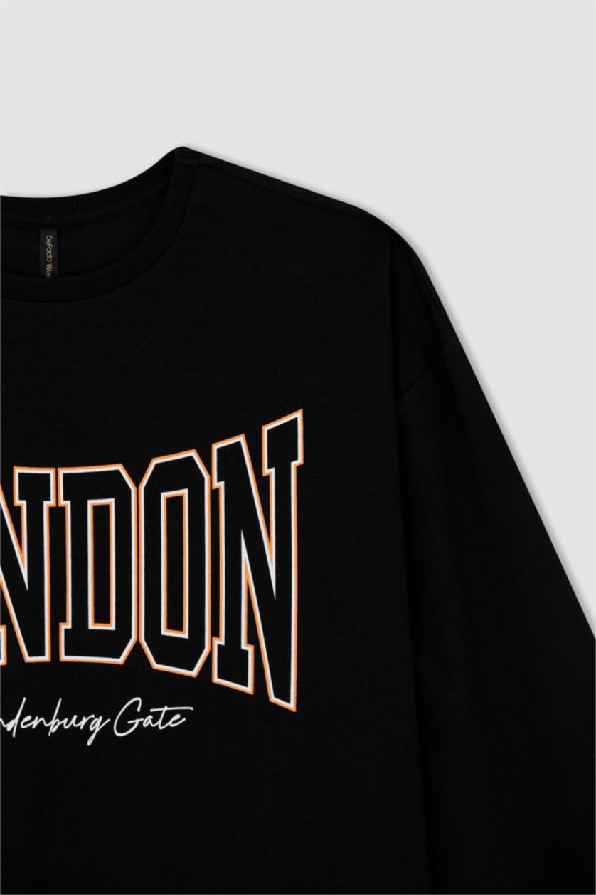 Woman Black Oversize Fit Thin Sweatshirt Fabric Sweatshirt