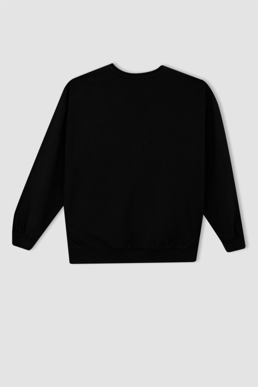 Woman Black Oversize Fit Thin Sweatshirt Fabric Sweatshirt