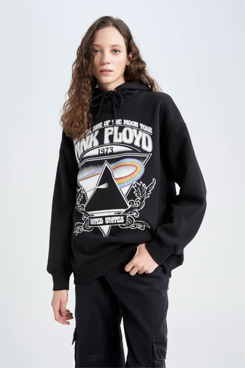 WOMAN Black Oversize Fit Pink Floyd Printed Long Sleeve Sweatshirt