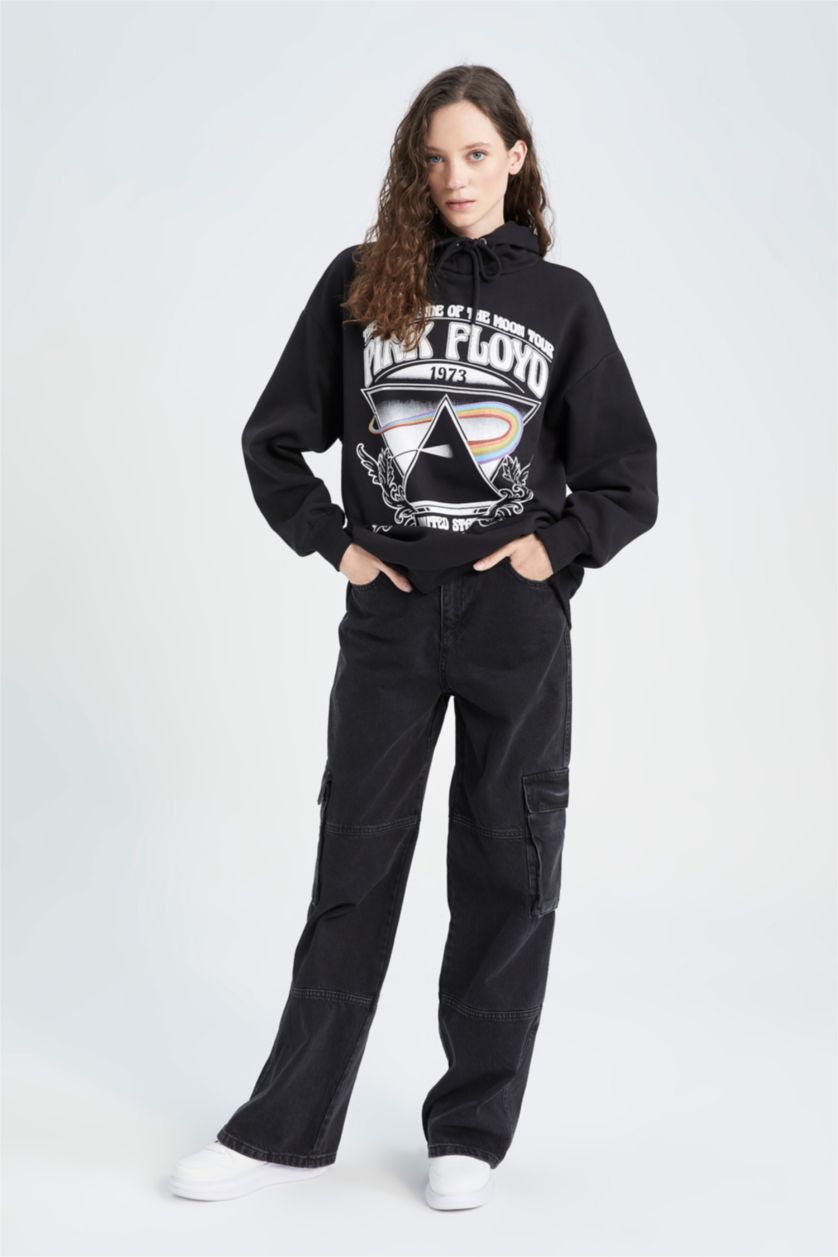 WOMAN Black Oversize Fit Pink Floyd Printed Long Sleeve Sweatshirt