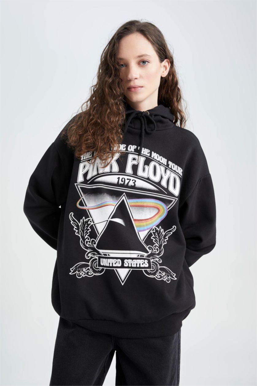 WOMAN Black Oversize Fit Pink Floyd Printed Long Sleeve Sweatshirt