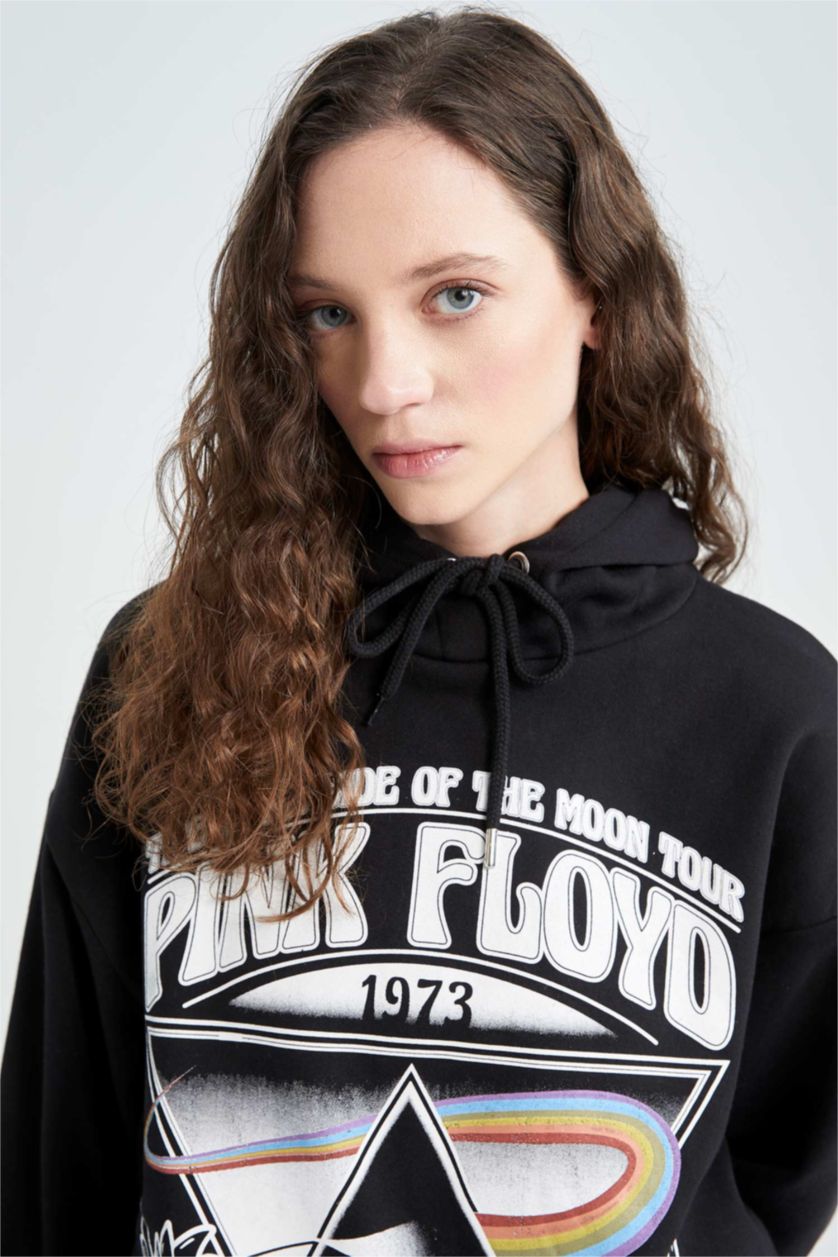 WOMAN Black Oversize Fit Pink Floyd Printed Long Sleeve Sweatshirt