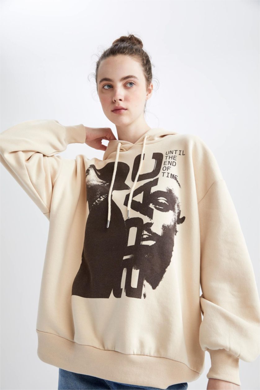 FEMME Beige Sweat-Shirt Large À Capuche