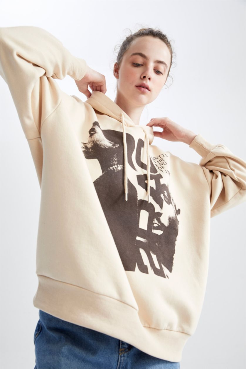 FEMME Beige Sweat-Shirt Large À Capuche