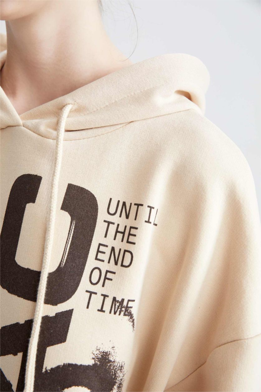 FEMME Beige Sweat-Shirt Large À Capuche