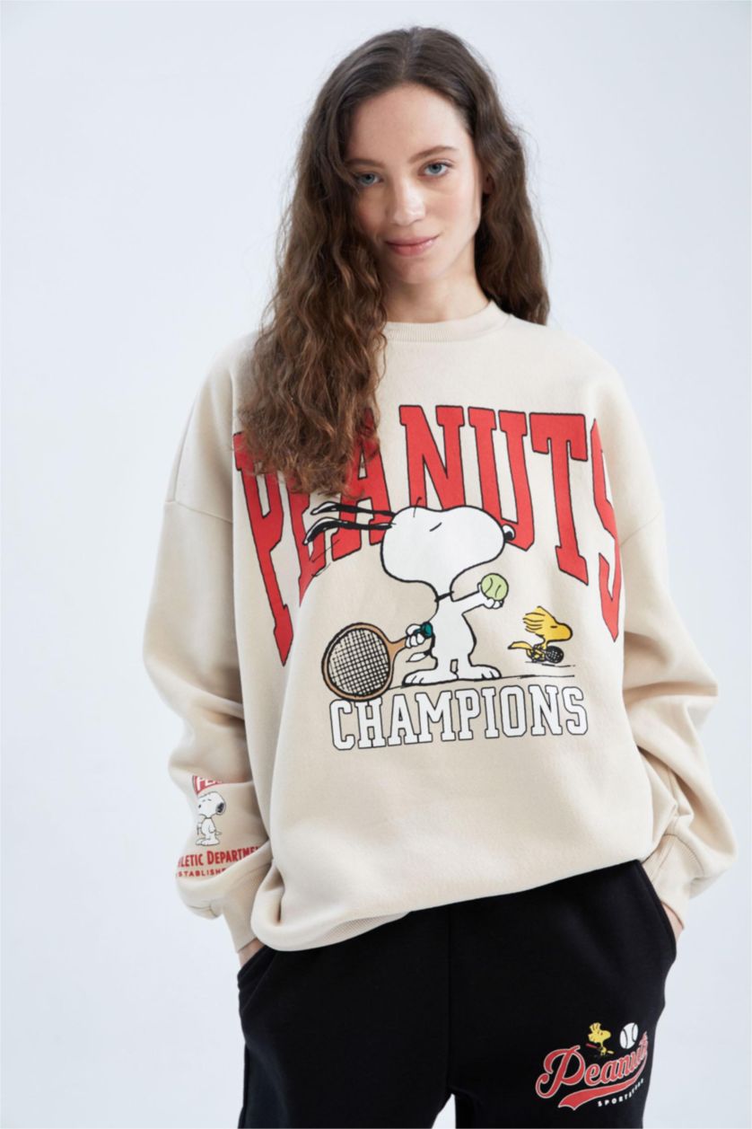 Kadın Bej Oversıze Kalın Kumaş Sweatshirt