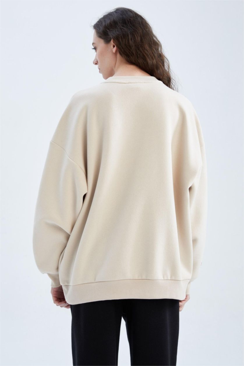 Kadın Bej Oversıze Kalın Kumaş Sweatshirt