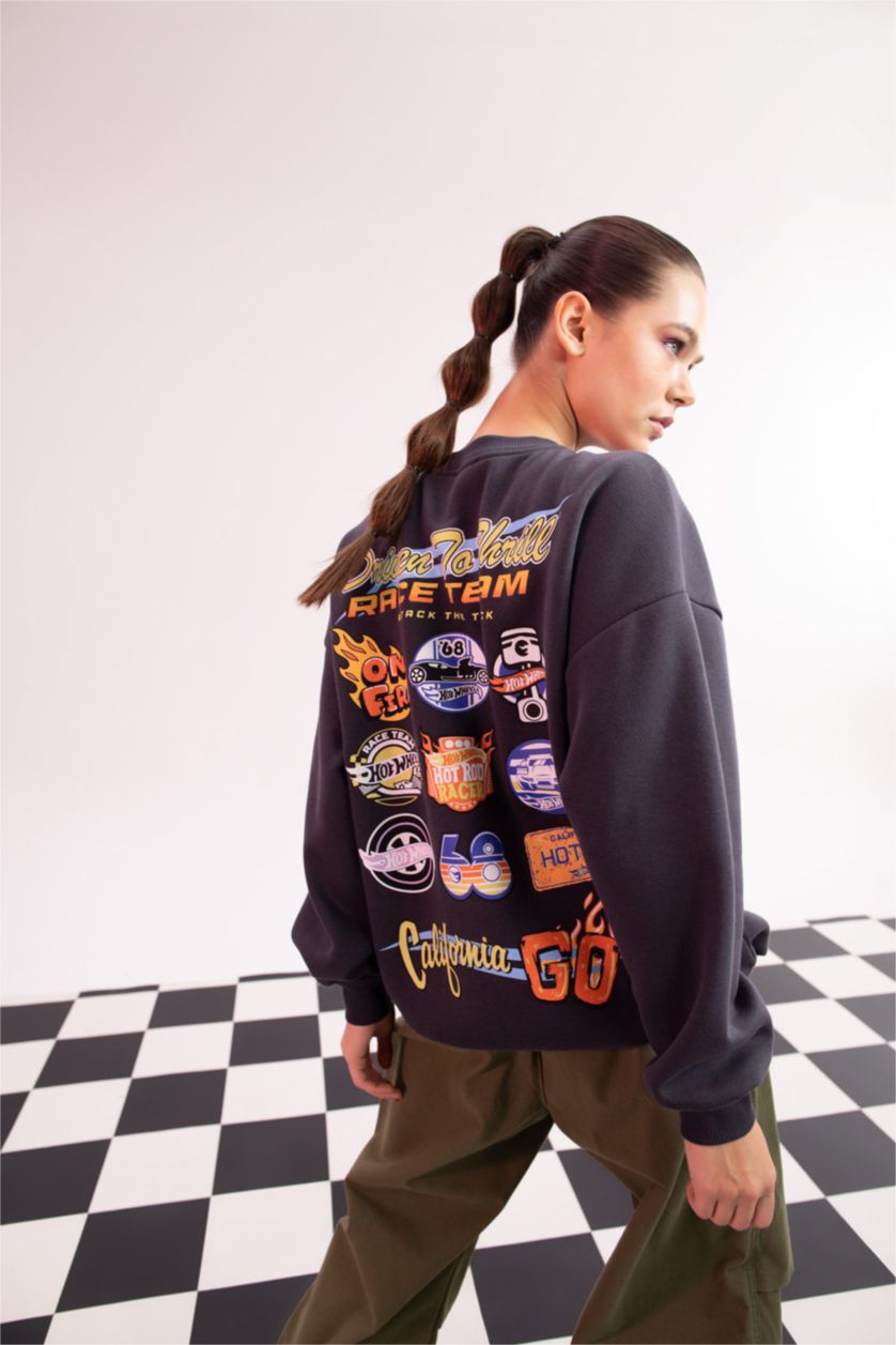 نساء أنثرا سويت شيرت مطبوع اوفر سايز بياقة مستديرة