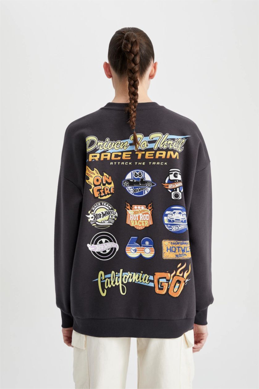 نساء أنثرا سويت شيرت مطبوع اوفر سايز بياقة مستديرة