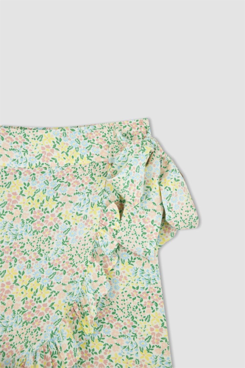 Woman Light Mint Floral Patterned Mini Short Skirt