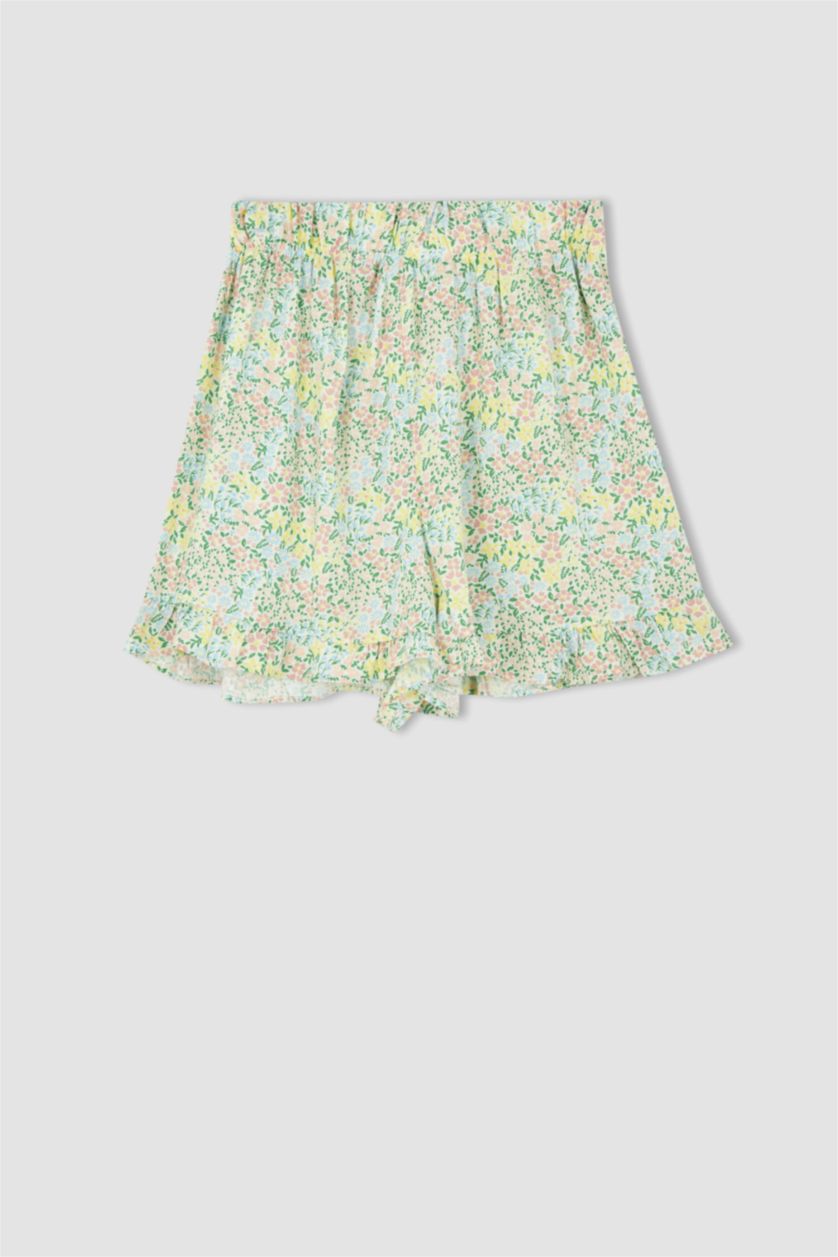 Woman Light Mint Floral Patterned Mini Short Skirt