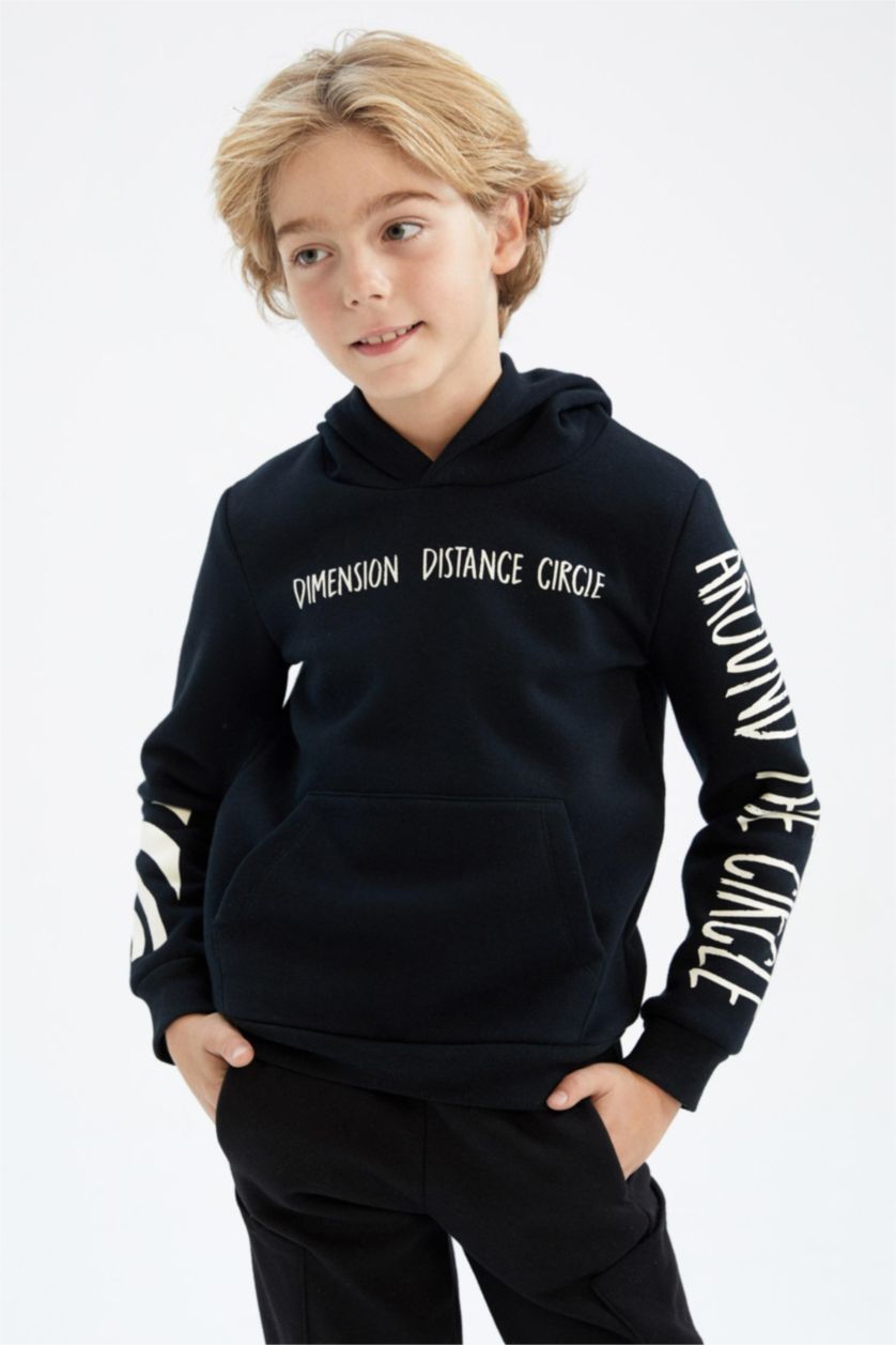 أولادي أسود سويت شيرت ولادي بغطاء رأس