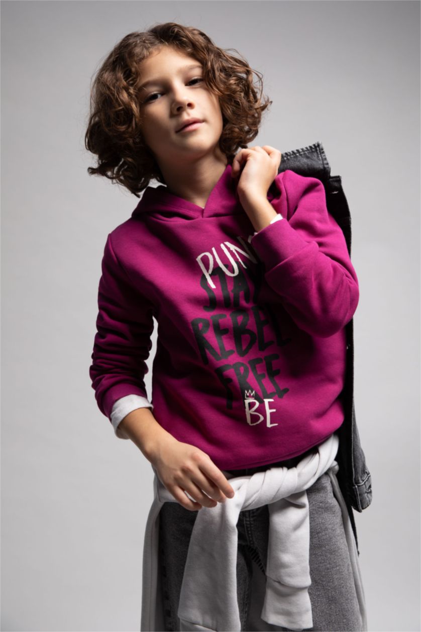 BOYS & TEENS Purple Regular Fit Hooded Sweatshirt