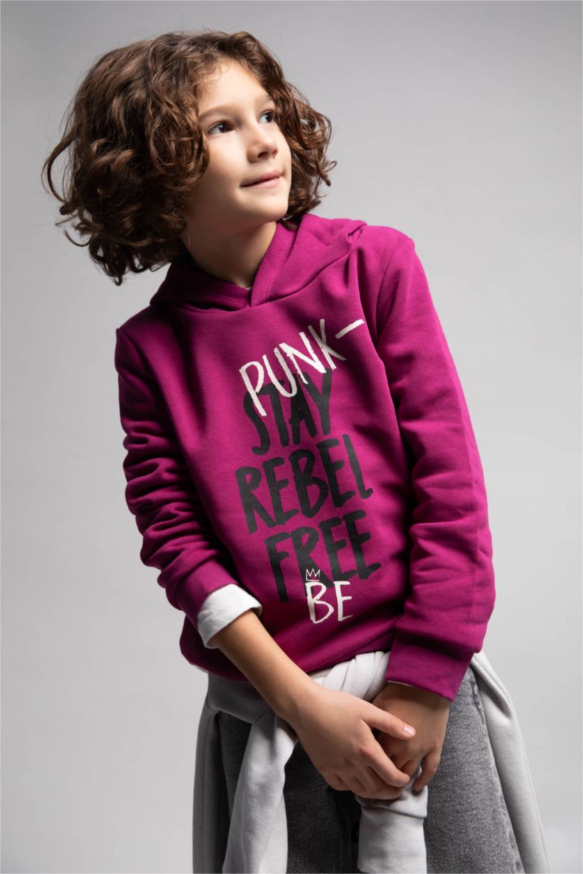 BOYS & TEENS Purple Regular Fit Hooded Sweatshirt