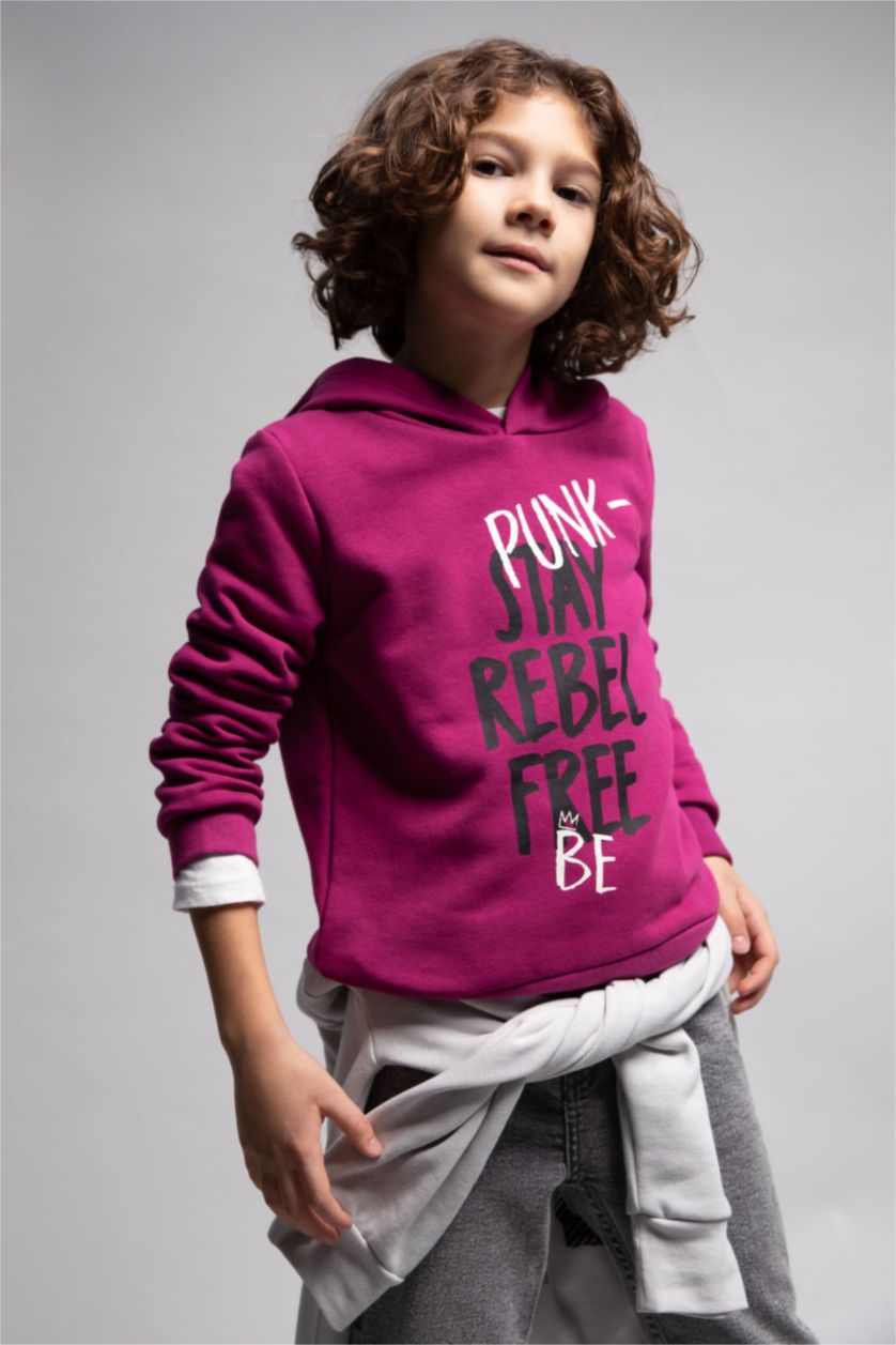 BOYS & TEENS Purple Regular Fit Hooded Sweatshirt
