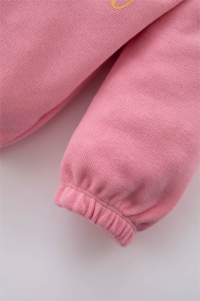 Kız Bebek Pembe Regular Fıt Bisiklet Yaka Slogan Baskılı Selanik Kumaş Sweatshirt Kız Bebek