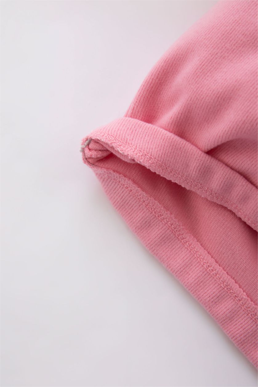 Kız Bebek Pembe Regular Fıt Bisiklet Yaka Slogan Baskılı Selanik Kumaş Sweatshirt Kız Bebek