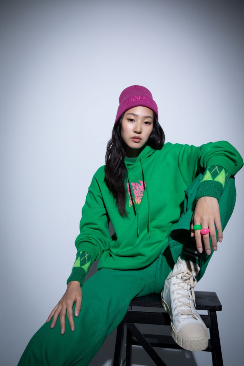 FEMME Vert Sweat À Capuche Oversize İmprimé