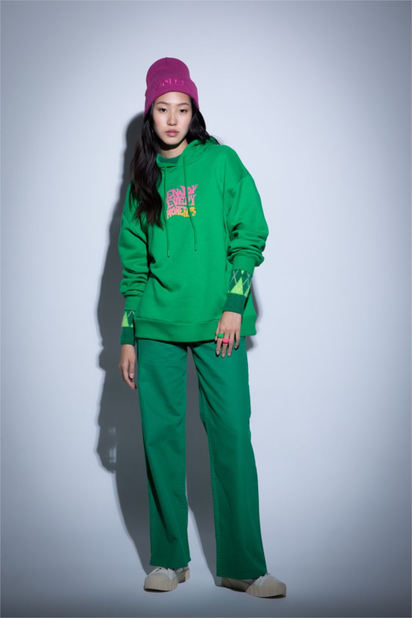 FEMME Vert Sweat À Capuche Oversize İmprimé