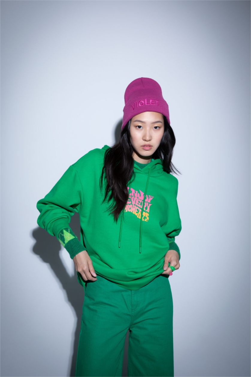 FEMME Vert Sweat À Capuche Oversize İmprimé