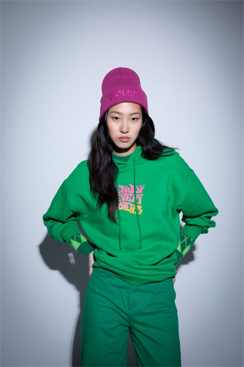 FEMME Vert Sweat À Capuche Oversize İmprimé