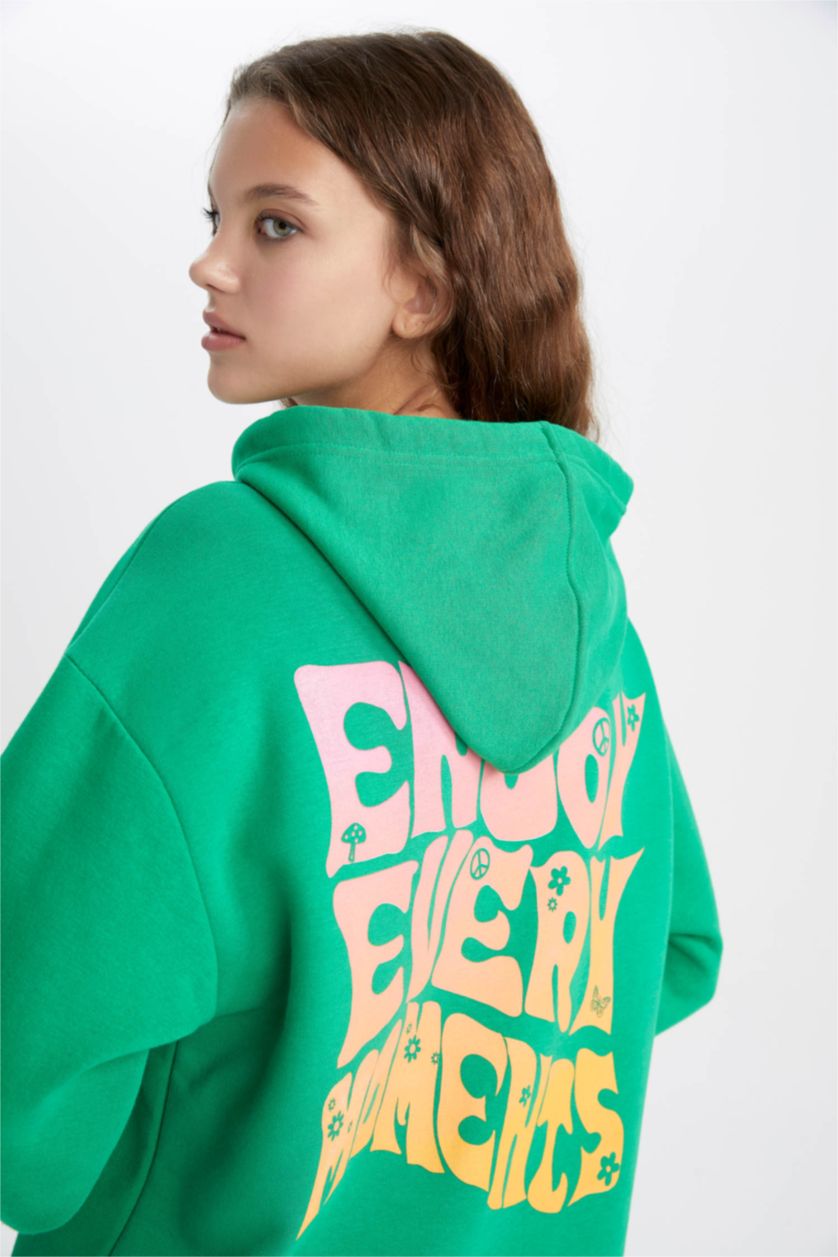 FEMME Vert Sweat À Capuche Oversize İmprimé