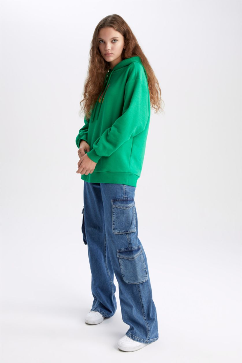 FEMME Vert Sweat À Capuche Oversize İmprimé