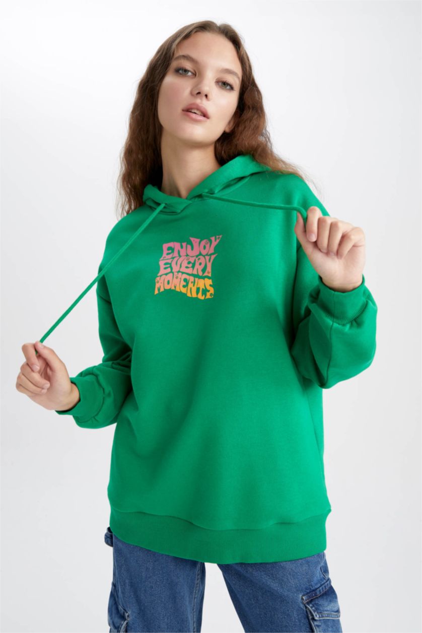 FEMME Vert Sweat À Capuche Oversize İmprimé