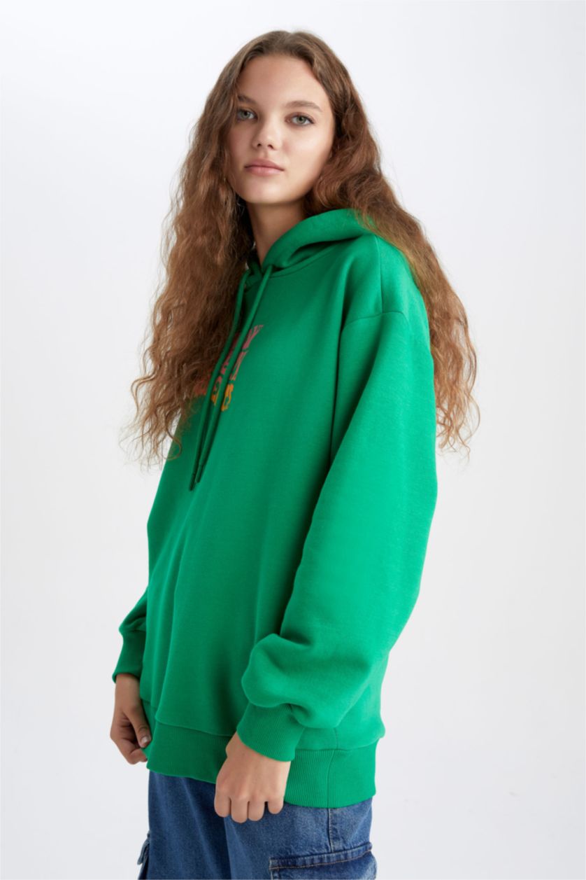 FEMME Vert Sweat À Capuche Oversize İmprimé