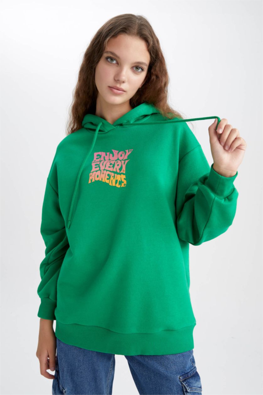 FEMME Vert Sweat À Capuche Oversize İmprimé