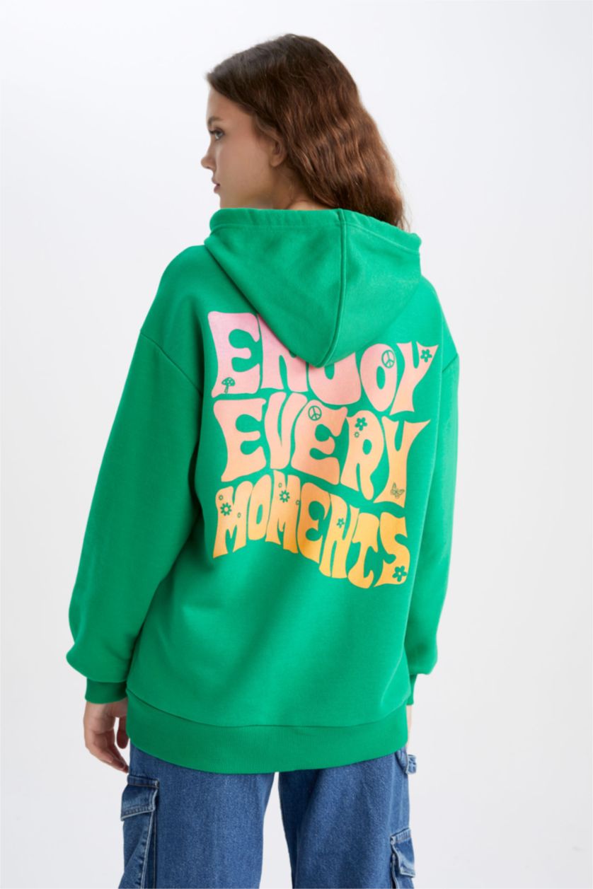 FEMME Vert Sweat À Capuche Oversize İmprimé