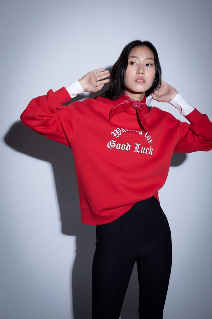 نساء أحمر سويت شيرت اوفر سايز  بغطاء للرأس