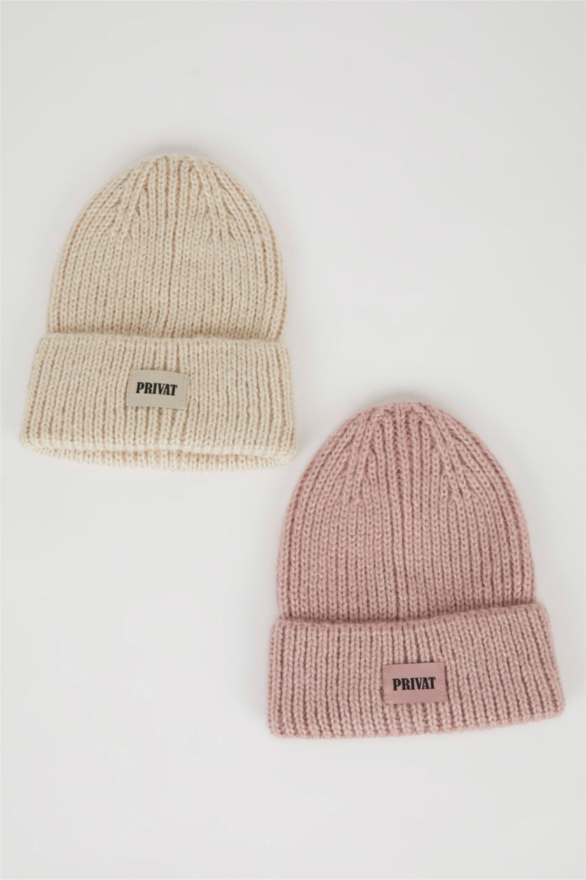 Kadın Koyu Pembe Kadın Dokuma Etiketli Kışlık 2'li Bere