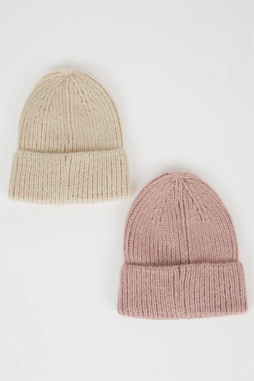 Kadın Koyu Pembe Kadın Dokuma Etiketli Kışlık 2'li Bere