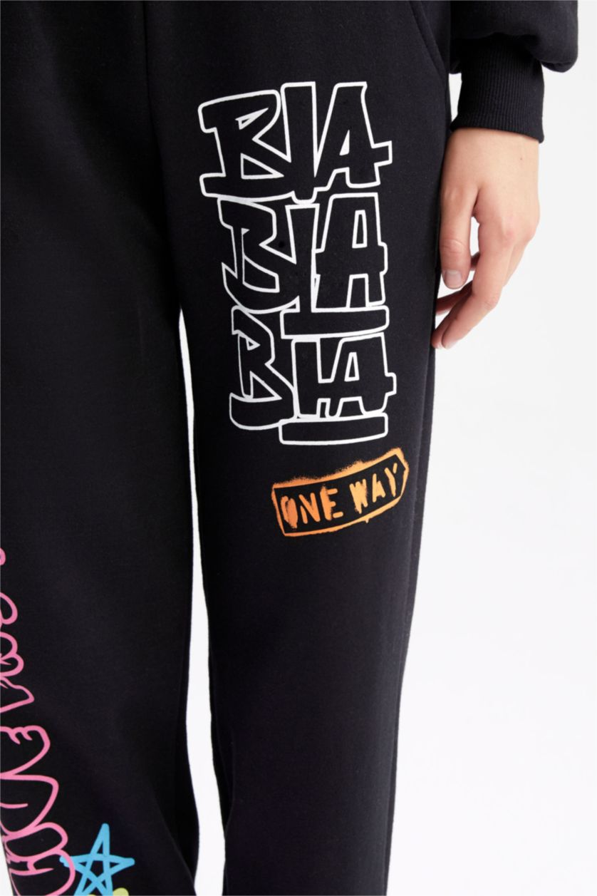 نساء أسود بنطلون سويت بانتس قصة فضاضة مطبوع