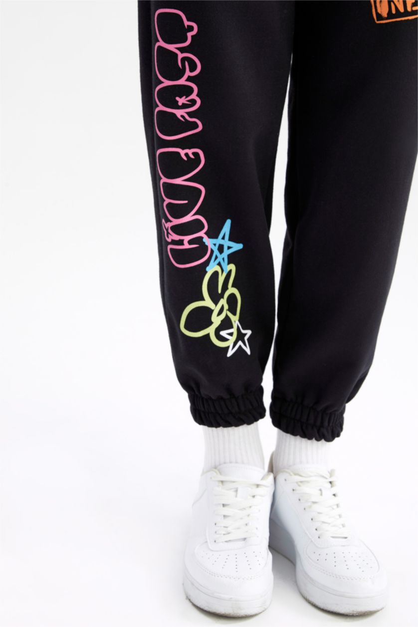 نساء أسود بنطلون سويت بانتس قصة فضاضة مطبوع