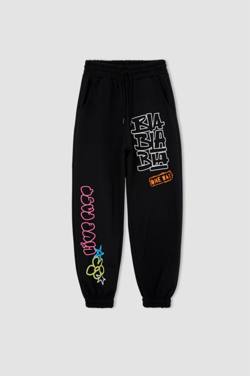 نساء أسود بنطلون سويت بانتس قصة فضاضة مطبوع