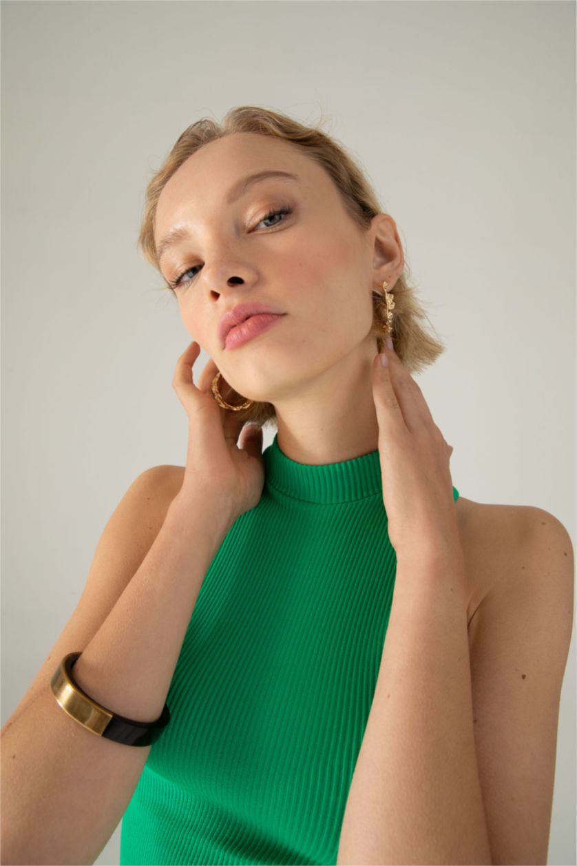 WOMAN Green Slim Fit Camisole Half Turtleneck Tank Top