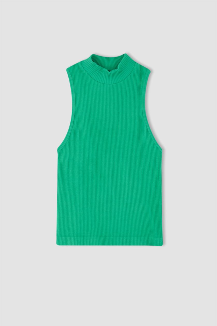 WOMAN Green Slim Fit Camisole Half Turtleneck Tank Top