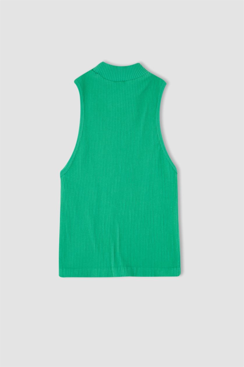 WOMAN Green Slim Fit Camisole Half Turtleneck Tank Top