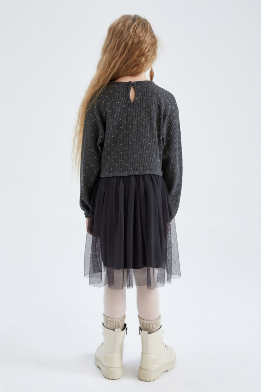 بنات رمادي داكن فستان بناتي تول كم طويل