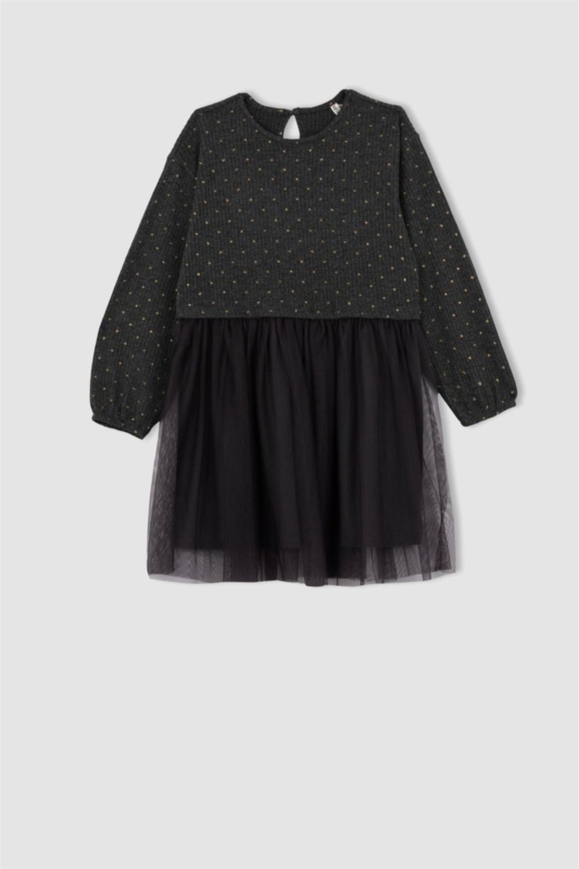 بنات رمادي داكن فستان بناتي تول كم طويل