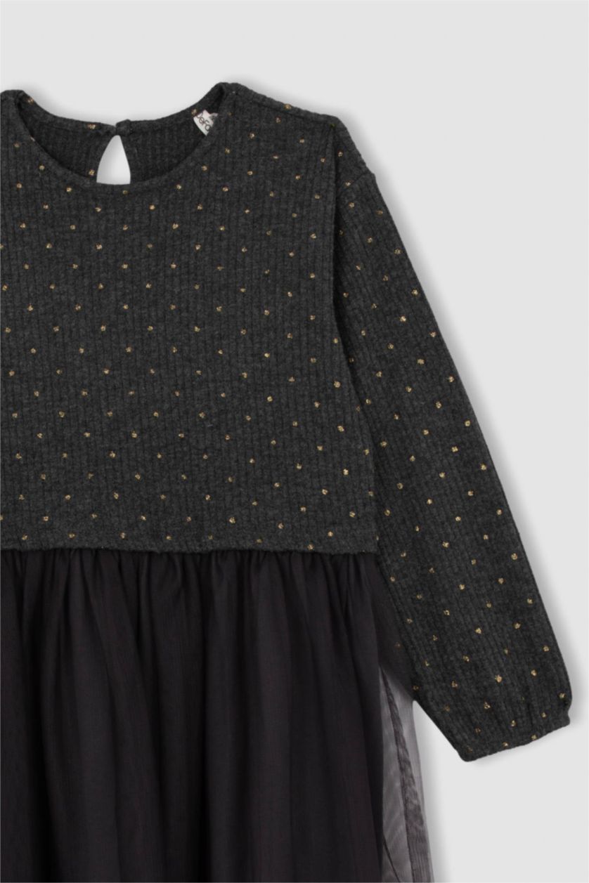 بنات رمادي داكن فستان بناتي تول كم طويل