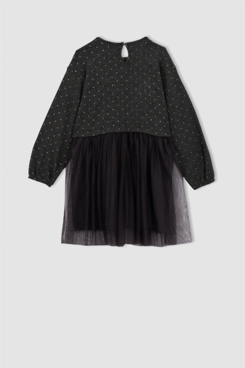 بنات رمادي داكن فستان بناتي تول كم طويل